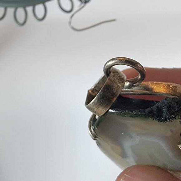 Green Agate Stalactite Pendant – Raw Slice Necklace + 20" Silver Snake Chain - Picture 5 of 10